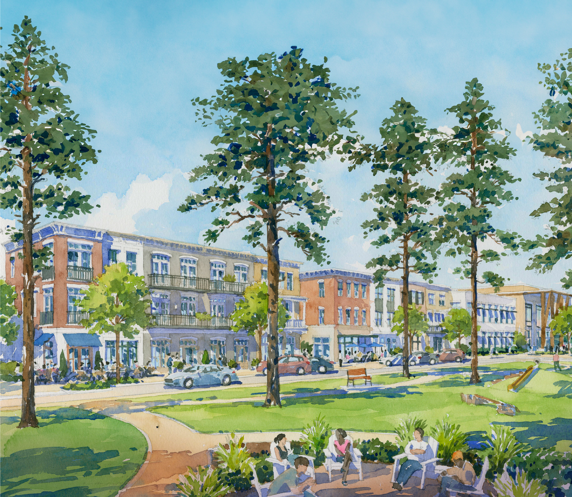 A drawn graphic of a park in southbrook Alabama